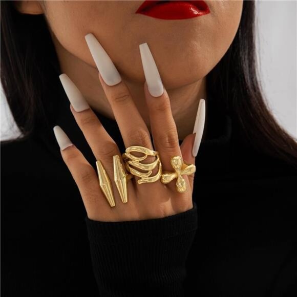 ✨ Chunky Stackable Rings Set | Adjustable Silver & Gold Vintage Style Jewelry - Picture 1 of 5